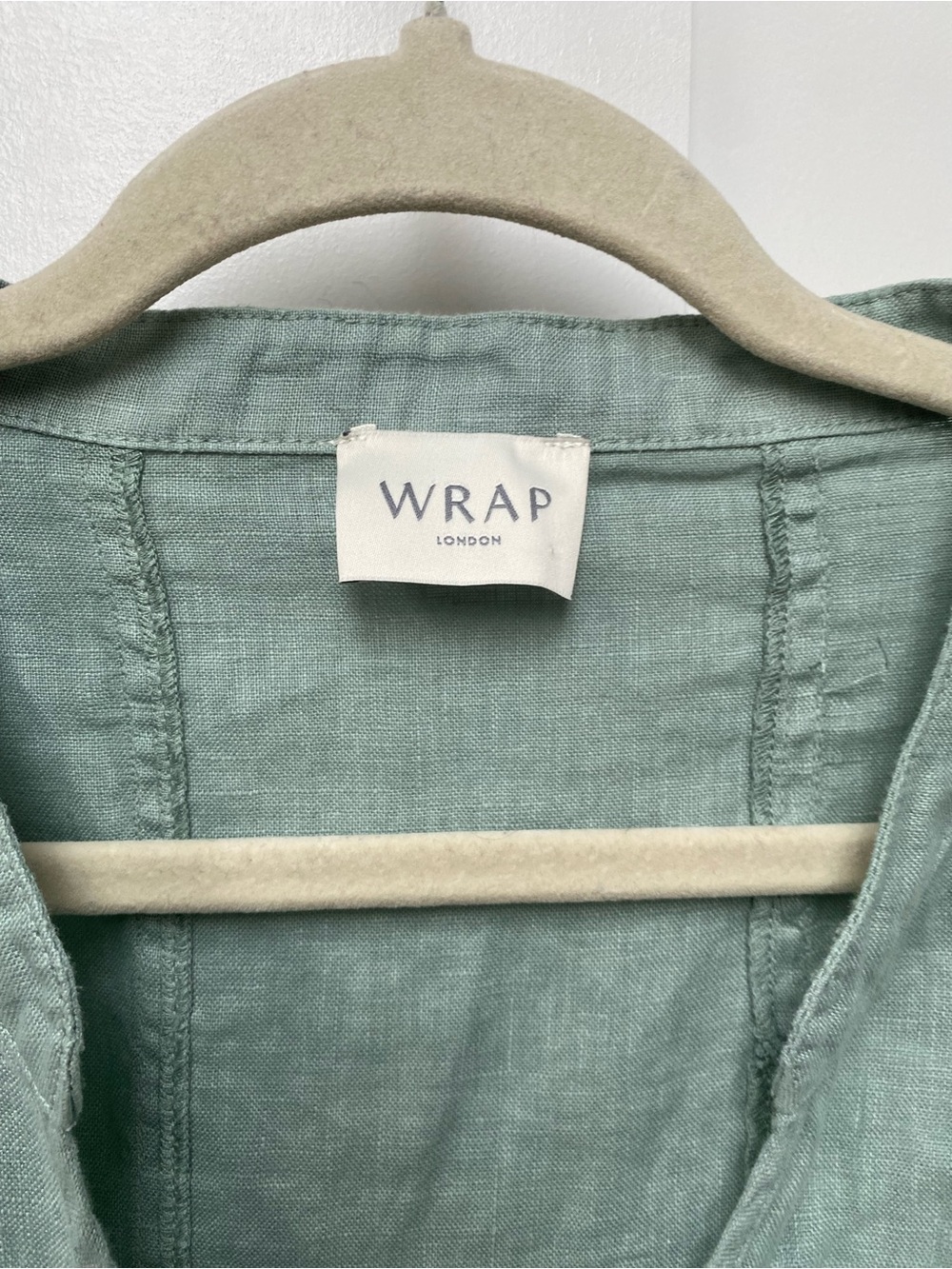 Wrap London Sage Green V-Neck Midi Dress with Puff Sleeves - Picture 4 of 8